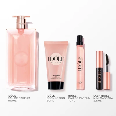 LANCOME Estuche idole <br> eau de parfum <br> 100 ml vaporizador + 10 ml vaporizador + loción corporal <br> 50 ml + lash idole 01 mini 