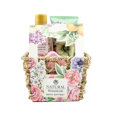 BECASAN NATURE Cesta de mimbre botanica de rosas gel de ducha 150 ml + locion corporal 90 ml + bombas de baño 