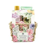 BECASAN NATURE Cesta de mimbre botanica de rosas gel de ducha 150 ml + locion corporal 90 ml + bombas de baño 