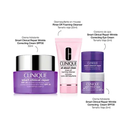 CLINIQUE Estuche smart spf 50 ml <br> smart eye 5ml <br> rise off clenaser 30ml <br> smart spf 5ml 