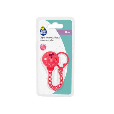 NEOBABY Clip chupete con correa rosa. 