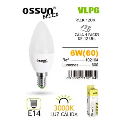 OSSUN Bombilla led vela calida 6w e14 