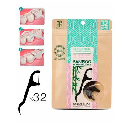 FORNOR Hilo dental con aplicador bambu 32 unidades 