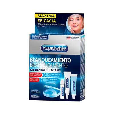 RAPID WHITE Set dental blanqueamiento 1 acelerador + 1 gel blanqueador + 2 moldes + 1 dentifrico blanqueador 14 ml 