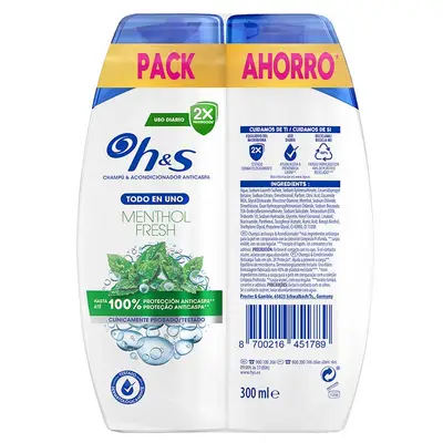 H S Champu duplo all in one mentol 2x330 ml 