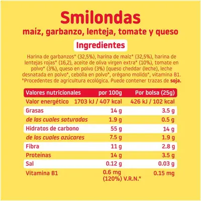 SMILEAT Eco smilondas tomate queso 25 gramos 