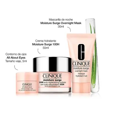 CLINIQUE Estuche moisture surge crema <br> 100h 50 ml + <br> moisture surge mascarilla 30 ml <br> + all about eyes 5ml 