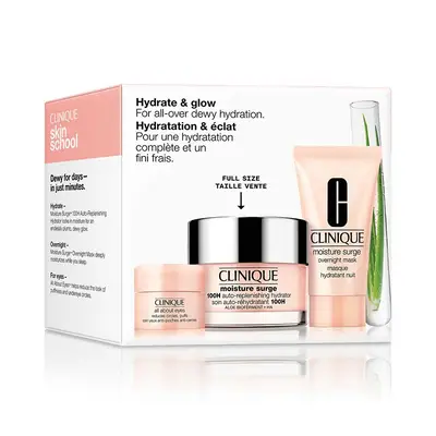 CLINIQUE Estuche moisture surge crema <br> 100h 50 ml + <br> moisture surge mascarilla 30 ml <br> + all about eyes 5ml 