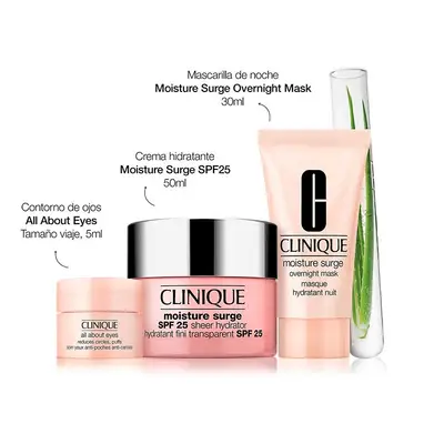 CLINIQUE Estuche moisture source <br> crema spf 50 ml + <br> moisture surge mask 30ml <br>+ all about eyes 5 ml 