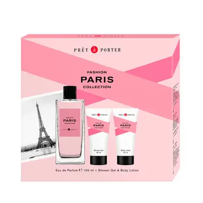 PRET A PORTER Set fashion collection paris 3 piezas eau de parfum 100 ml vaporizador + gel de baño 50 ml + locion corporal 50 ml 