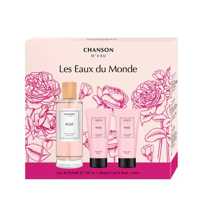 CHANSON D`EAU Set les eaux du monde rose 3 piezas eau de toilette 100 ml vaporizador + gel de baño 50 ml + locion corporal 50 ml 