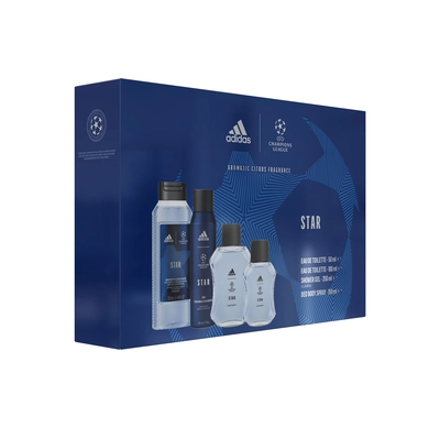 ADIDAS Set uefa star 4 piezas eau de toilette 100 ml vaporizador + body spray 150 ml + gel de baño 250 ml + eau de toilette 50 ml 