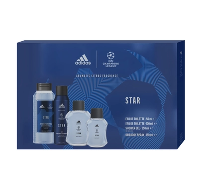 ADIDAS Set uefa star 4 piezas eau de toilette 100 ml vaporizador + body spray 150 ml + gel de baño 250 ml + eau de toilette 50 ml 