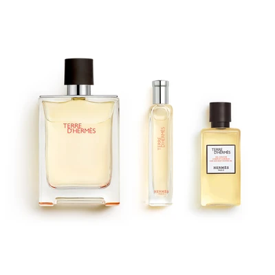 HERMES Estuche terre dhermes <br> eau de toilette <br> 100 ml vaporizador + gel de ducha <br> 40 ml + 15 ml vaporizador 