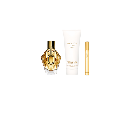 Rabanne Estuche 1 million gold for her <br> eau de parfum <br> 90 ml vaporizador recargable + locion corporal <br> 100 ml + 10 ml vaporizador 