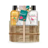 BECASAN NATURE Cesta madera frutal gel de ducha 160 ml + locion corporal 160 ml + exfoliante corporal en tubo 100 ml + esponja eva 