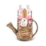 BECASAN NATURE Cesta regadera mimbre rosa salvaje jabon de manos 120 ml + crema de manos 120 ml + cepillo de madera 