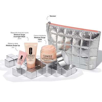 CLINIQUE Estuche moisture surge <br> 100h 50ml <br> + mascarilla 30 ml <br> + lip hydro <br> plump tratamiento 10 ml <br> 