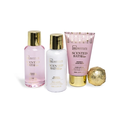 IDC Set baño bañera perfumada rosé gel de ducha 100ml + locion corporal 100 ml + locion para manos 80 ml + bomba de baño 40gr 