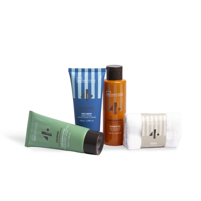 IDC Set baño cuidado para hombres 4 elements gel de ducha 120 ml+ gel de baño facial 100ml + locion after shave 100ml + toalla + bolsa de lavado 