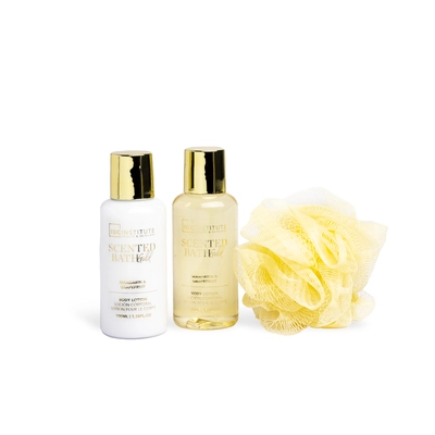 IDC Set de baño mini gold gel de ducha 100ml + locion corporal 100ml + bolsa de baño + bolsa 