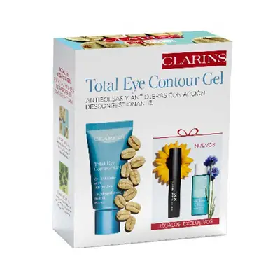 CLARINS Estuche contorno de ojos <br> total eye blue <br> gel 20 ml <br> + locion desmaquillante <br> expres de ojos 10 ml <br> + mascara pestañas  