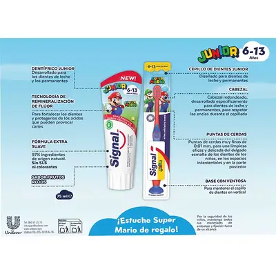 SIGNAL Estuche super mario cepillo de dientes junior + dentífrico junior 75 ml + dentífrico junior 75 ml 