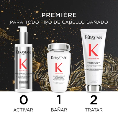 KERASTASE Estuche premiere<br> champu reparador descalcificante 250 ml <br>+ acondicionador concentrado ultra reparador 250 ml<br>+ fluido 