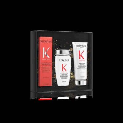 KERASTASE Estuche premiere<br> champu reparador descalcificante 250 ml <br>+ acondicionador concentrado ultra reparador 250 ml<br>+ fluido 