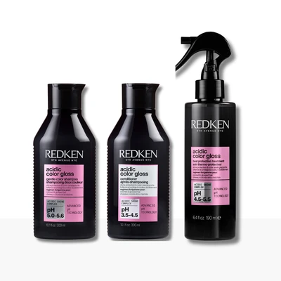 REDKEN Estuche acidic color gloss <br>champu 300 ml + acondicionador 300 ml <br>+ protector termico 190 ml 