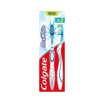 COLGATE Cepillo dental max white medio, para una sonrisa más blanca, pack 2uds 