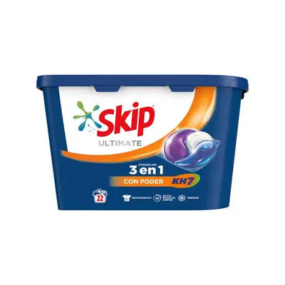 SKIP Ultimate detergente cápsulas 3en1 con poder kh7 22 lavados 