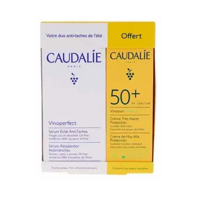 CAUDALIE Vinoperfect duo antimanchas <br> serum resplandor 30 ml + vinosun protect crema solar spf50+ 25 ml 